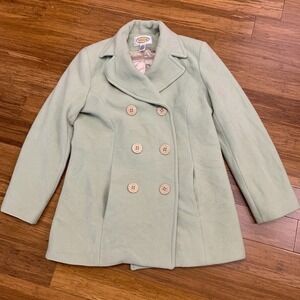 Vintage Talbots Wool Cashmere Pea Coat Women 6 Mint Green Double Breasted Jacket